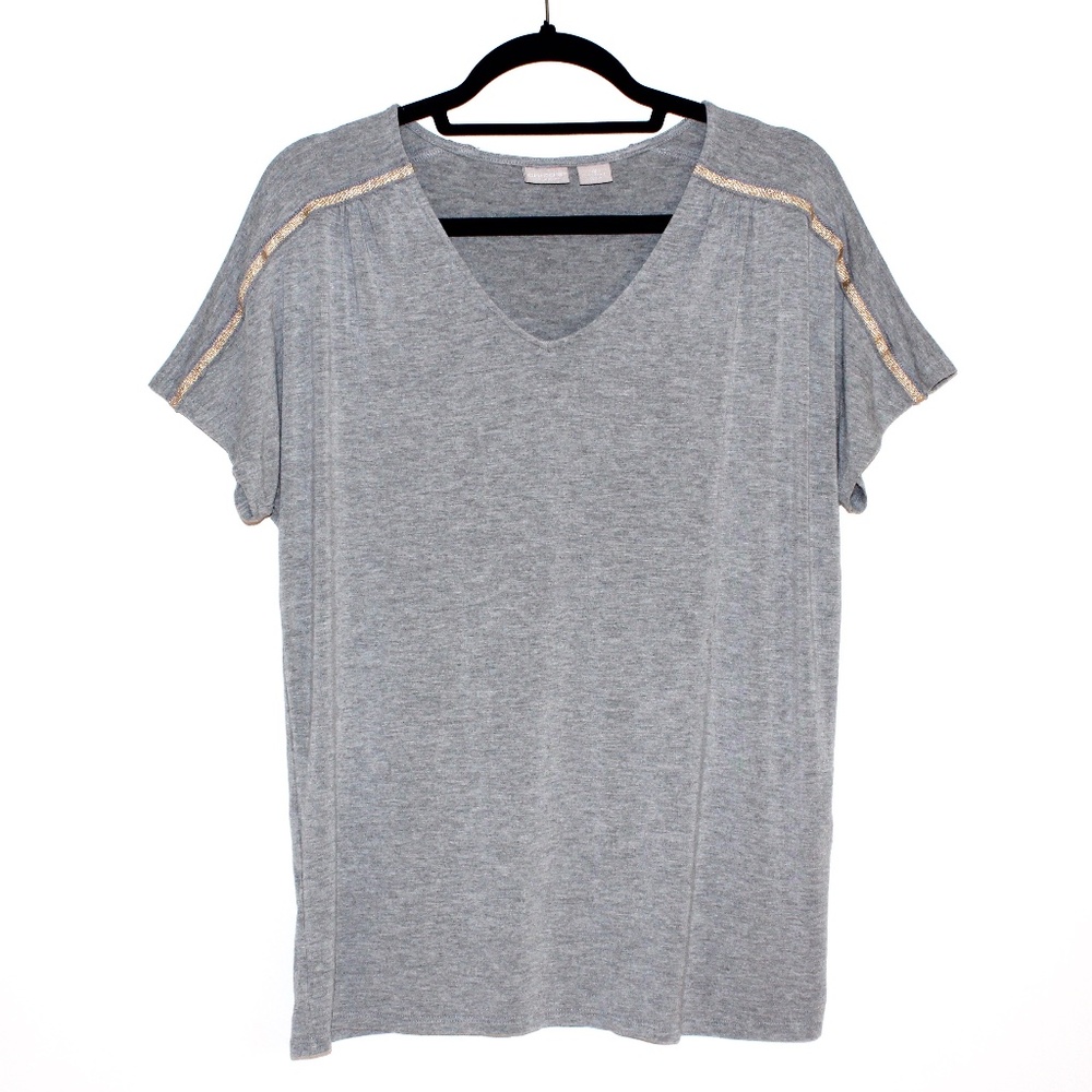 Chico's Heather Gray Metallic Gold Trim Tee